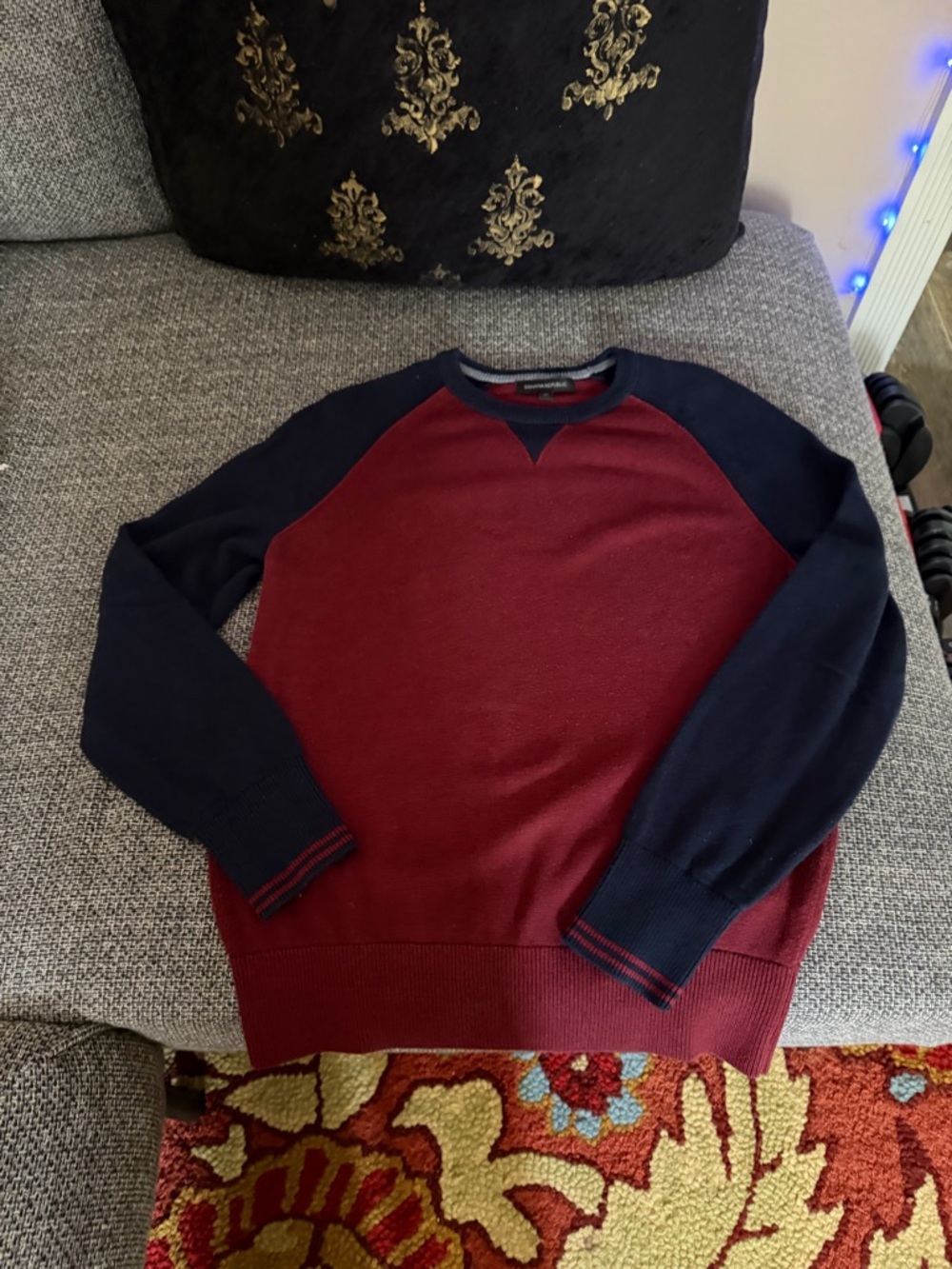 Banana Republic Men's Two-Tone Sweater - Burgundy Body with Navy Sleeves